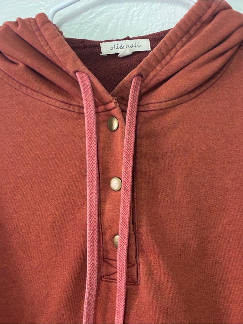 Oli & Hali Rust Hooded Snap-Placket Pullover oversized size Small - Picture 3 of 12